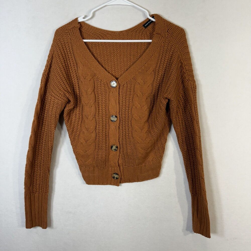 Cropped Cable-Knit V-Neck Cardigan - Warm Brown